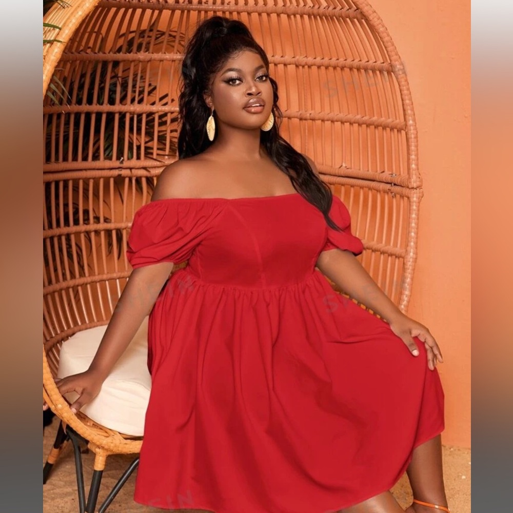 SHEIN Slayr Plus Off Shoulder Puff Sleeve Dress